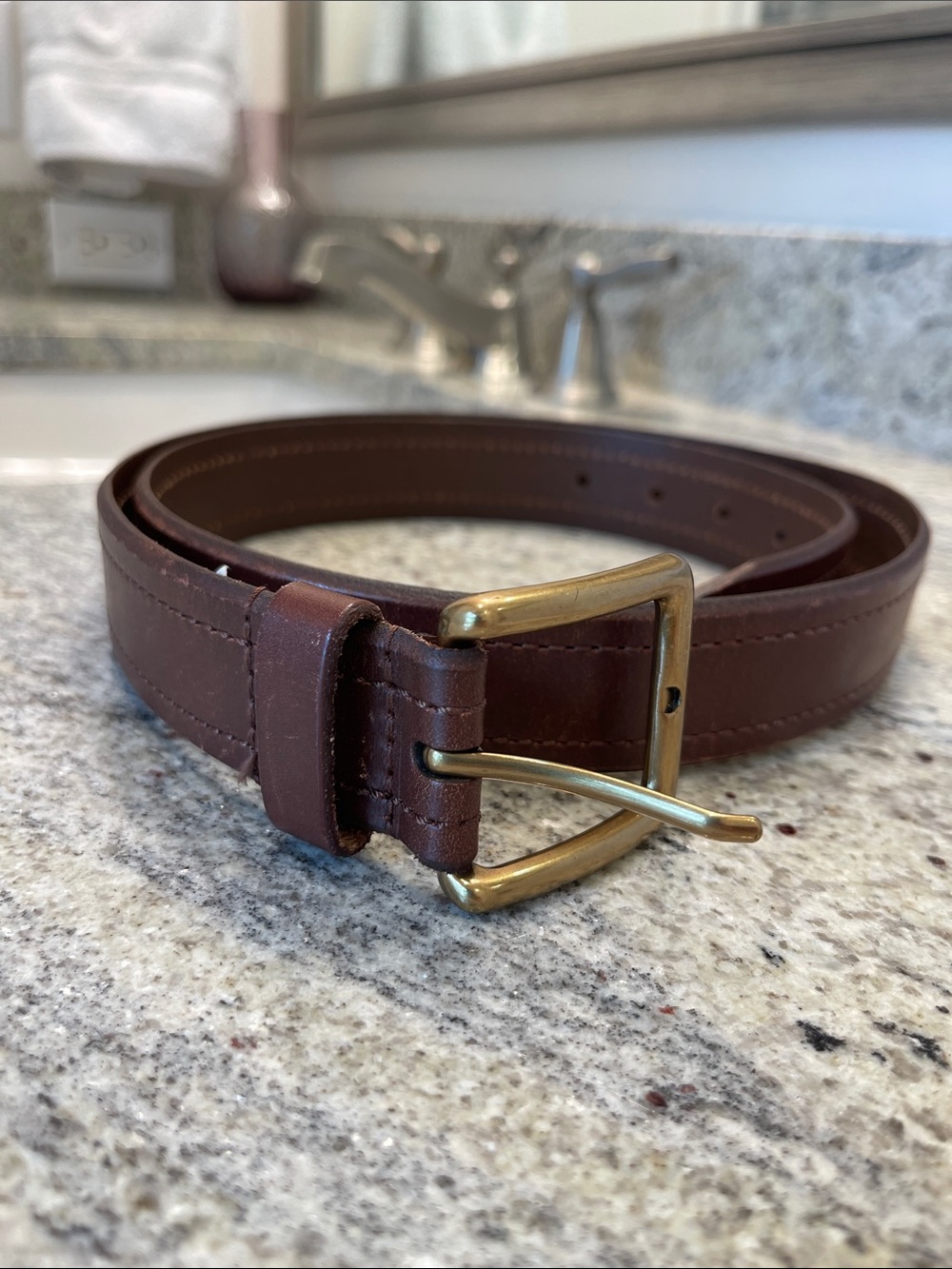 Nordstrom Brown Leather Belt with Brass Buckle